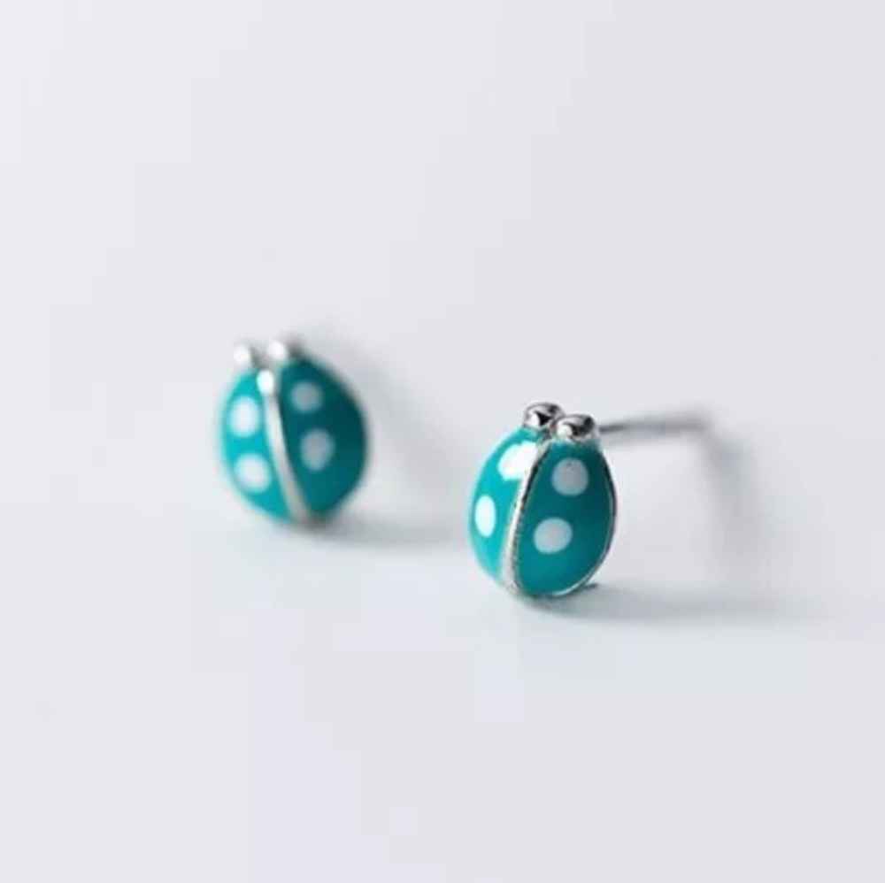 Cute sterling silver blue lady bug earrings